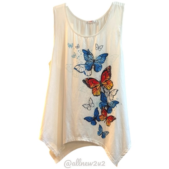 Rose Gal Swim Cover Up Butterfly Sleeveless Top Asymmetric White 2X - Picture 3 of 13